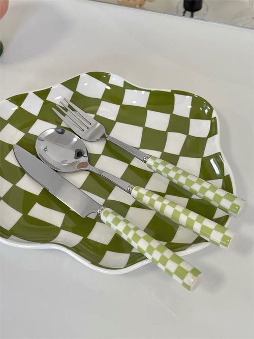 6 - Pack Modern Checkered Flatware Sets - Home Decor