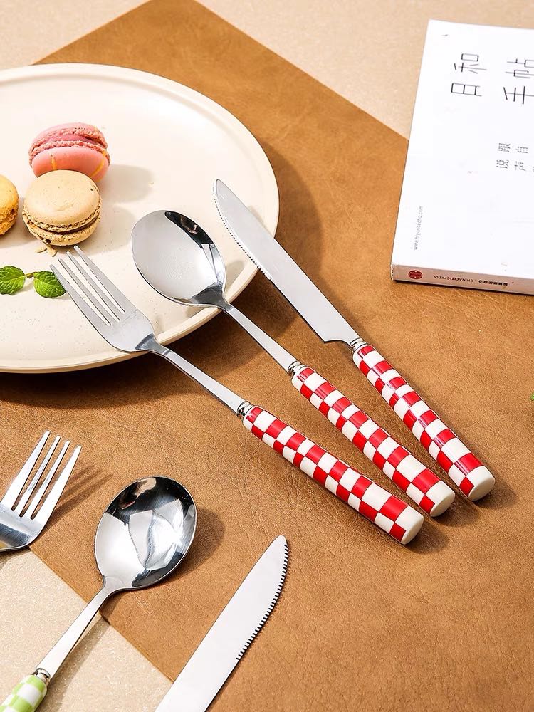 6 - Pack Modern Checkered Flatware Sets - Home Decor