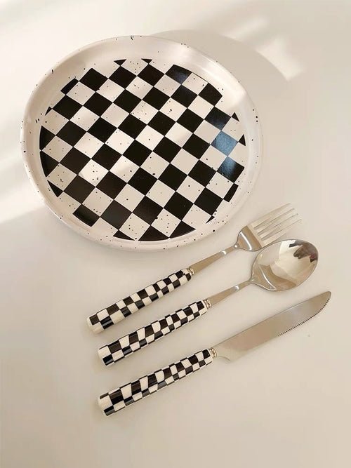 6 - Pack Modern Checkered Flatware Sets - Home Decor