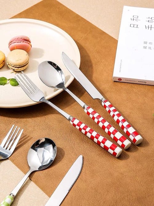 6 - Pack Modern Checkered Flatware Sets - Home Decor