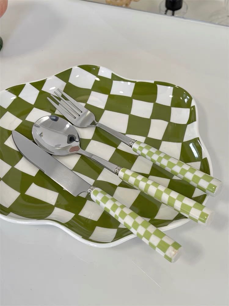 6 - Pack Modern Checkered Flatware Sets - Home Decor