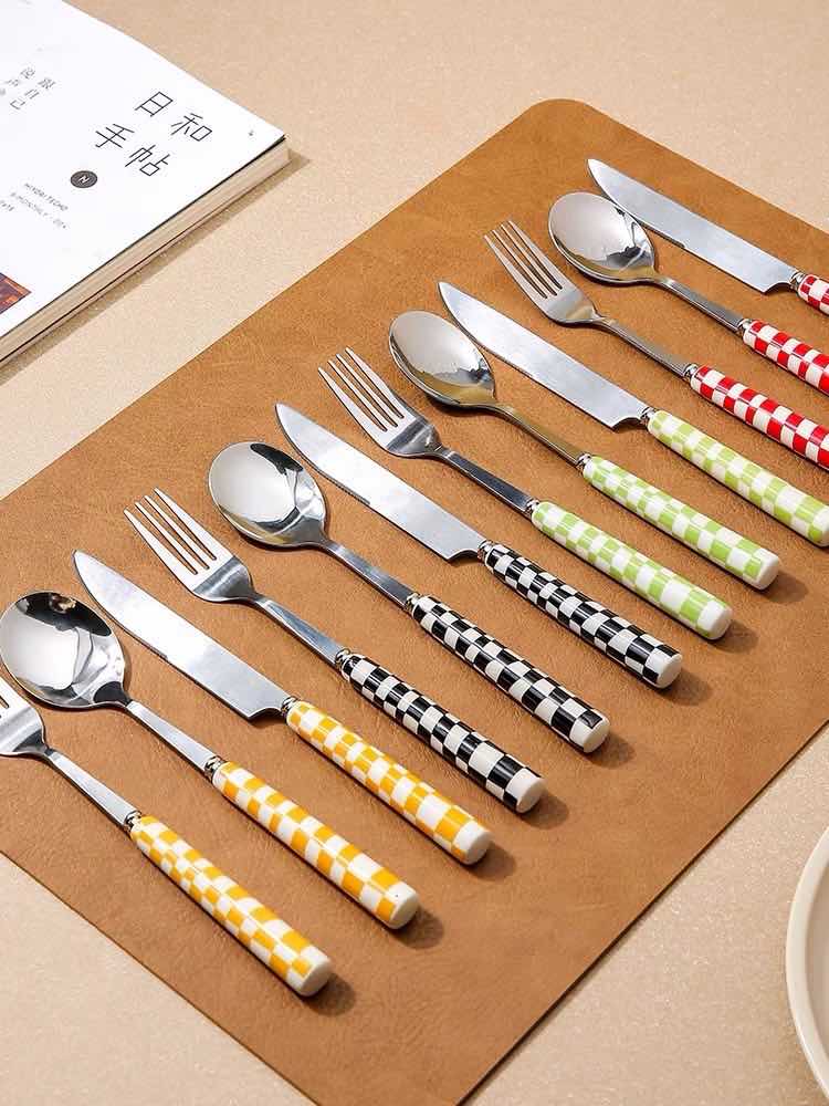 6 - Pack Modern Checkered Flatware Sets - Home Decor