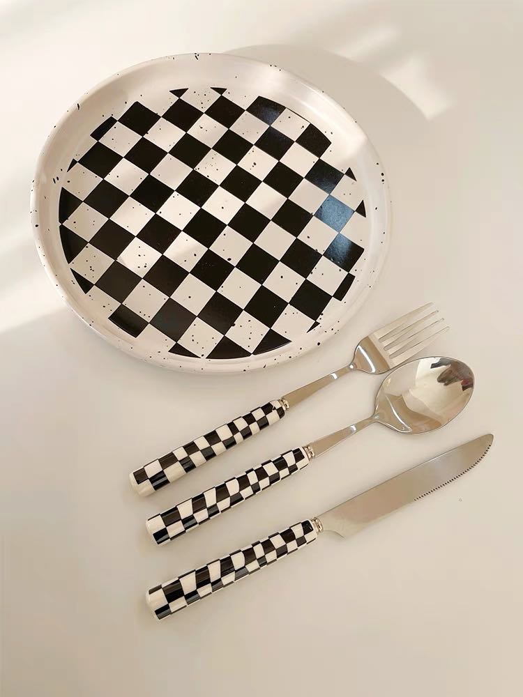 6 - Pack Modern Checkered Flatware Sets - Home Decor