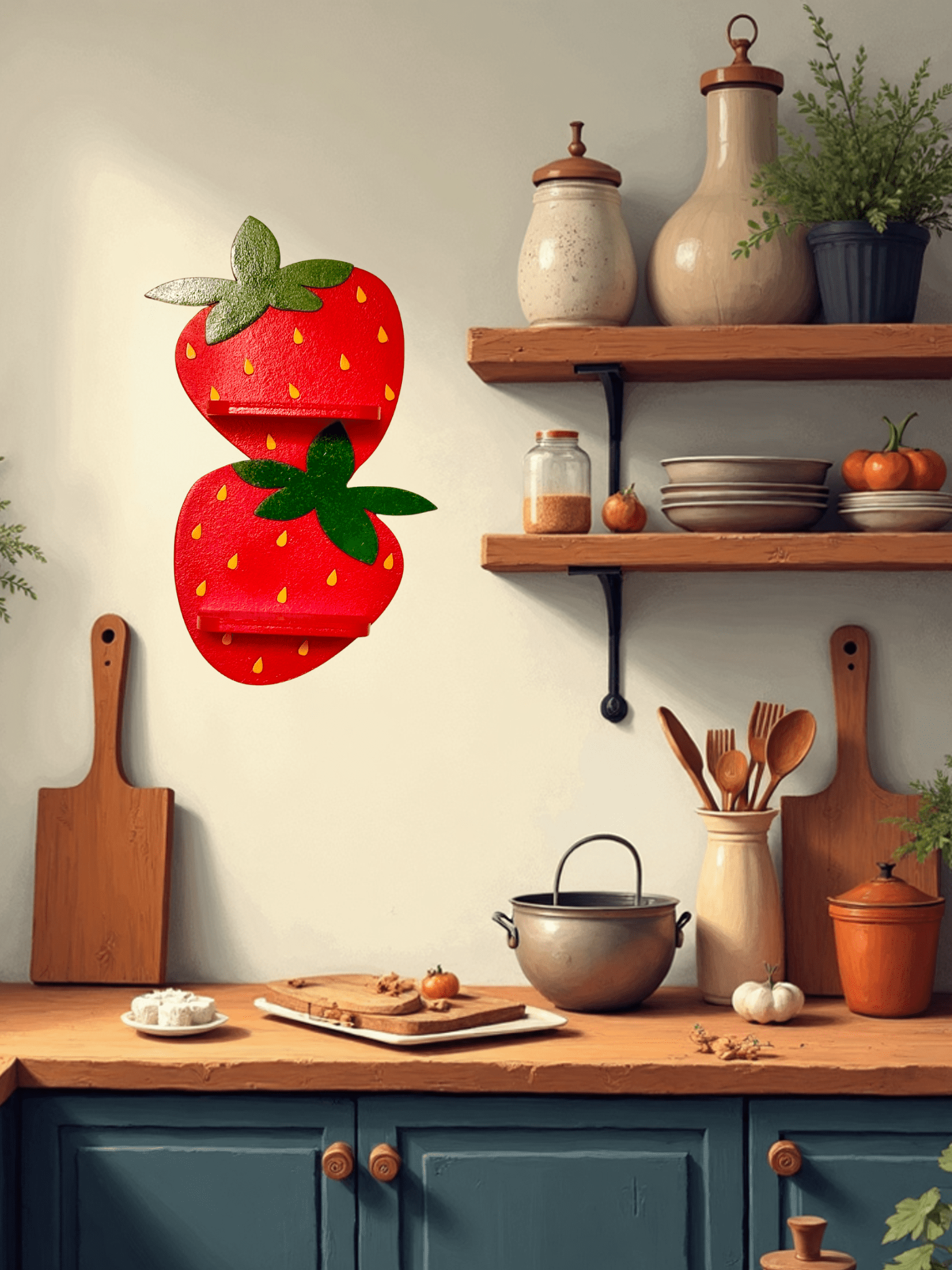 Estantería Fresas | Decoración de Frutas para Cocina, Cuarto Infantil o Habitación | Dopamine Decor | Hecho a mano | Forma de Fresas Kawaii - Estantería