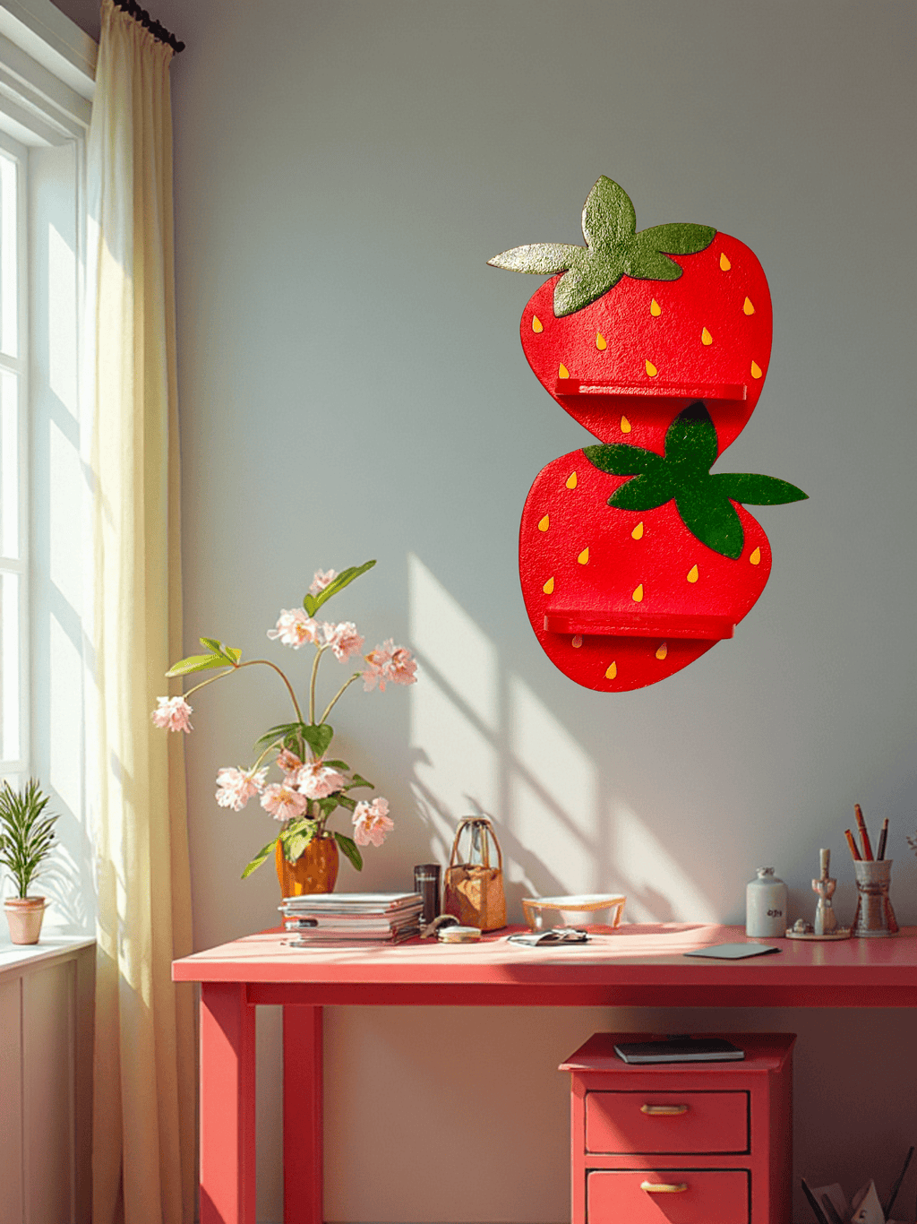 Estantería Fresas | Decoración de Frutas para Cocina, Cuarto Infantil o Habitación | Dopamine Decor | Hecho a mano | Forma de Fresas Kawaii - Estantería