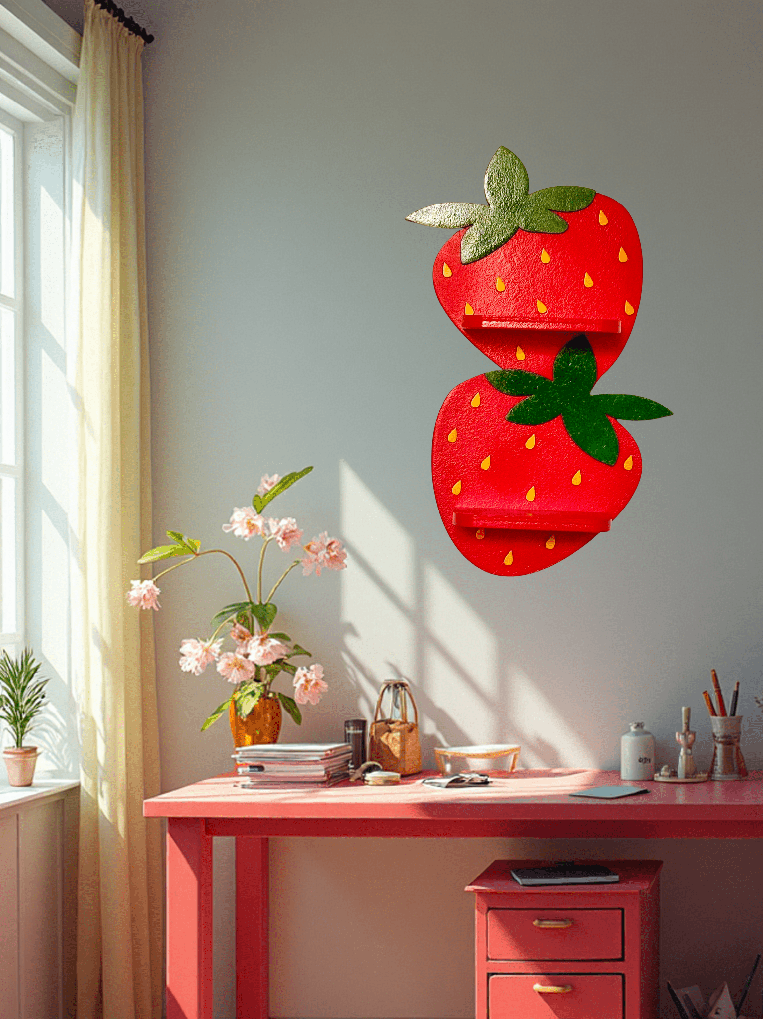 Estantería Fresas | Decoración de Frutas para Cocina, Cuarto Infantil o Habitación | Dopamine Decor | Hecho a mano | Forma de Fresas Kawaii - Estantería