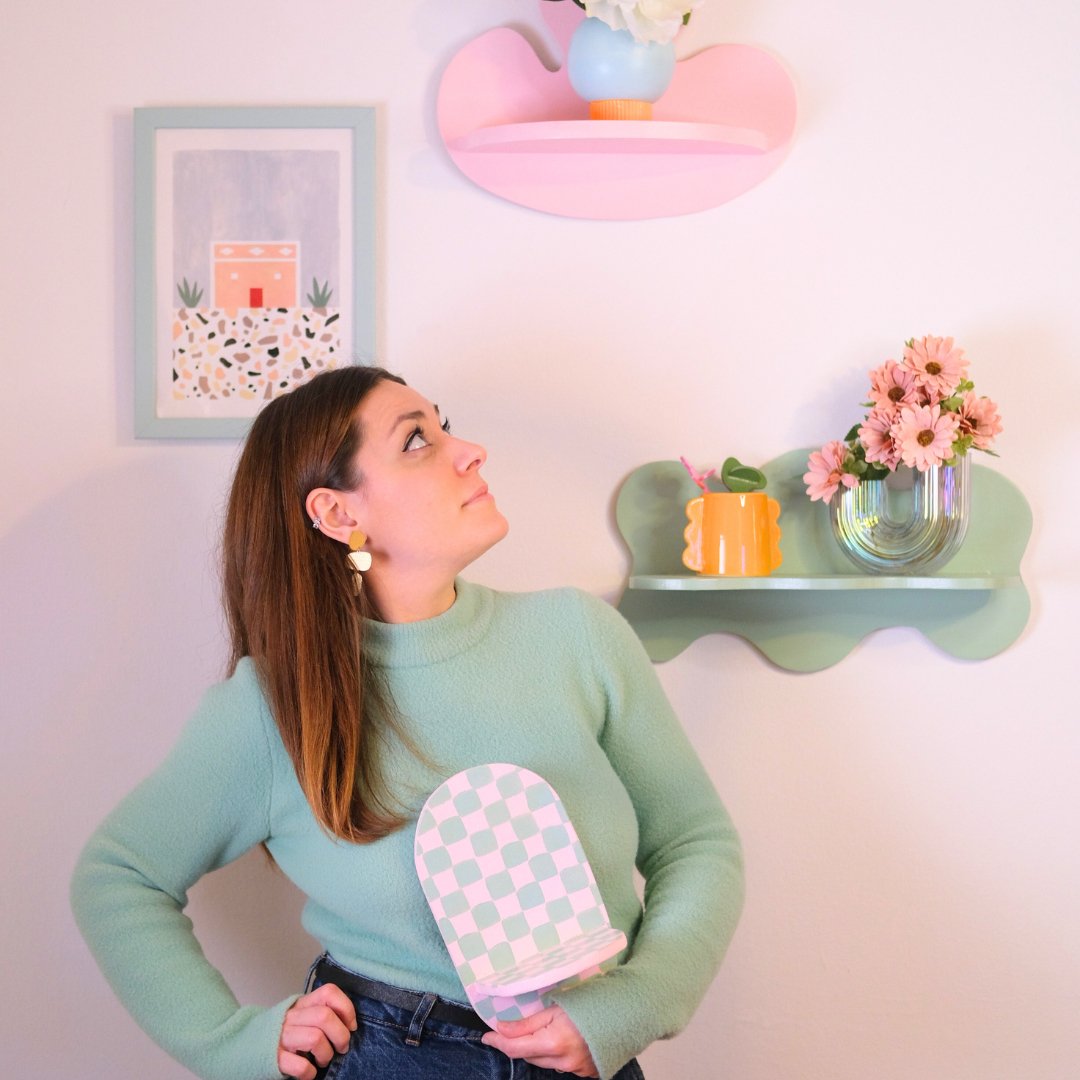 Estantería Oval Cuadros: Verde/Rosa