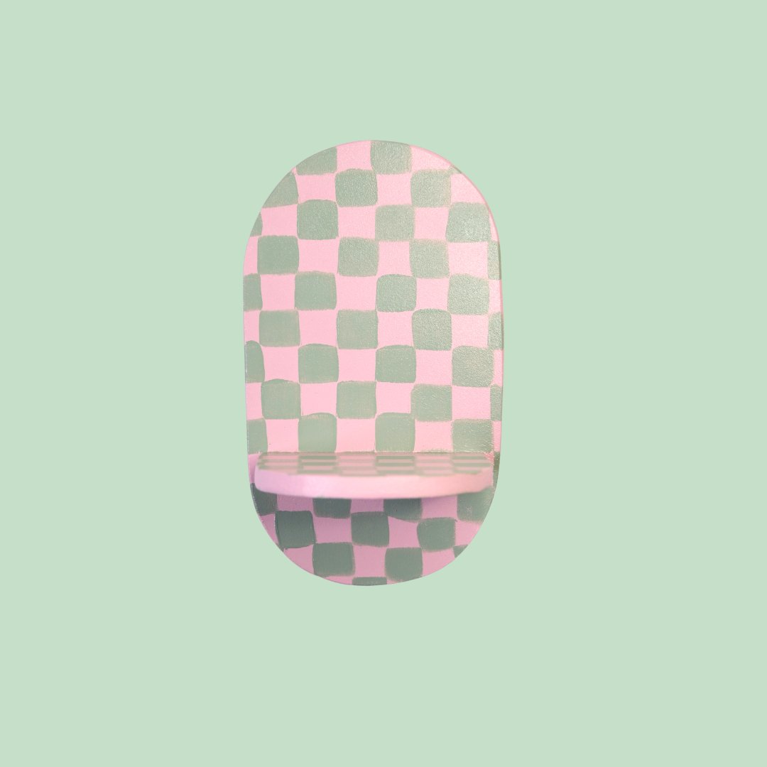 Estantería Oval Cuadros: Verde/Rosa