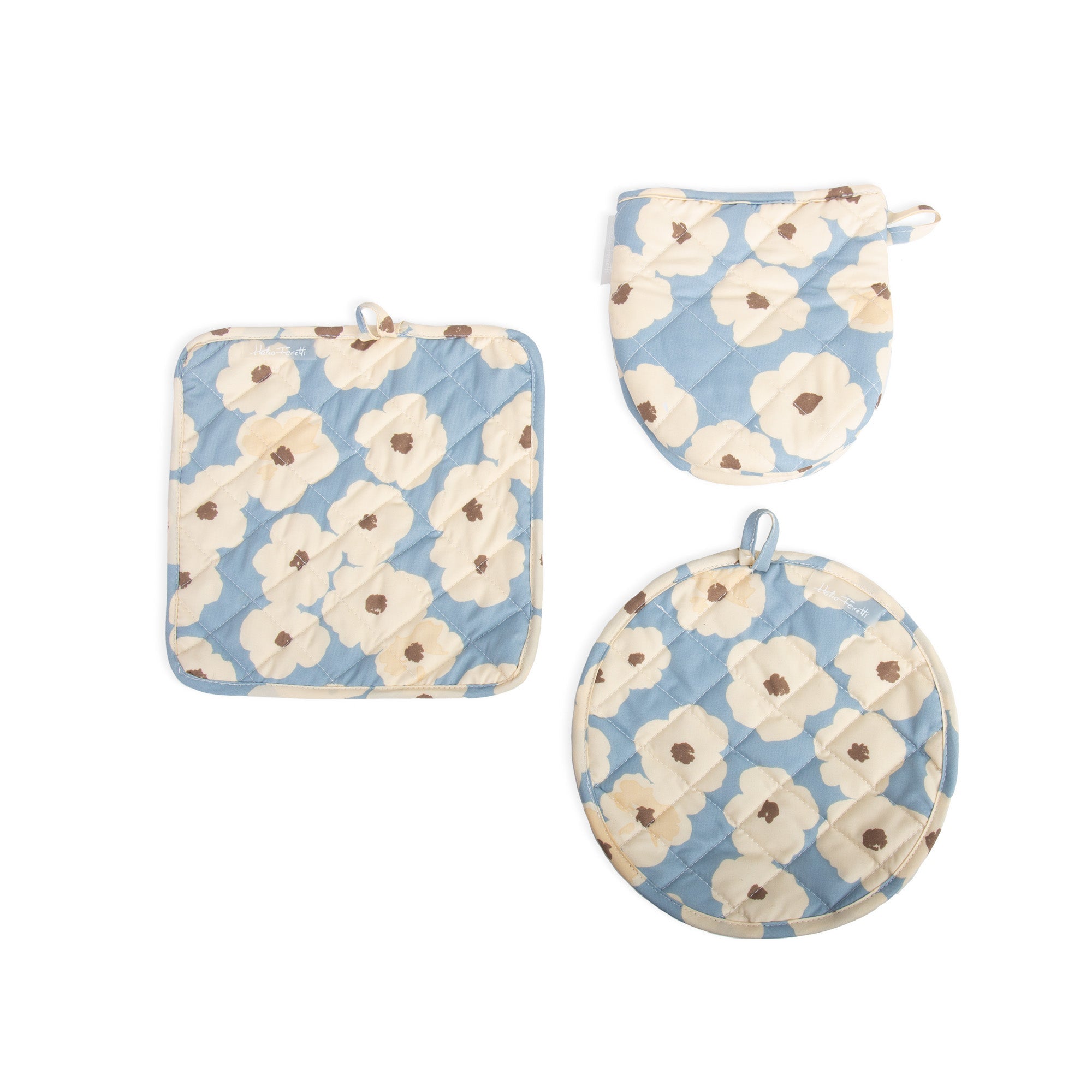 Set Floral Azul: Guante y Paño para Horno