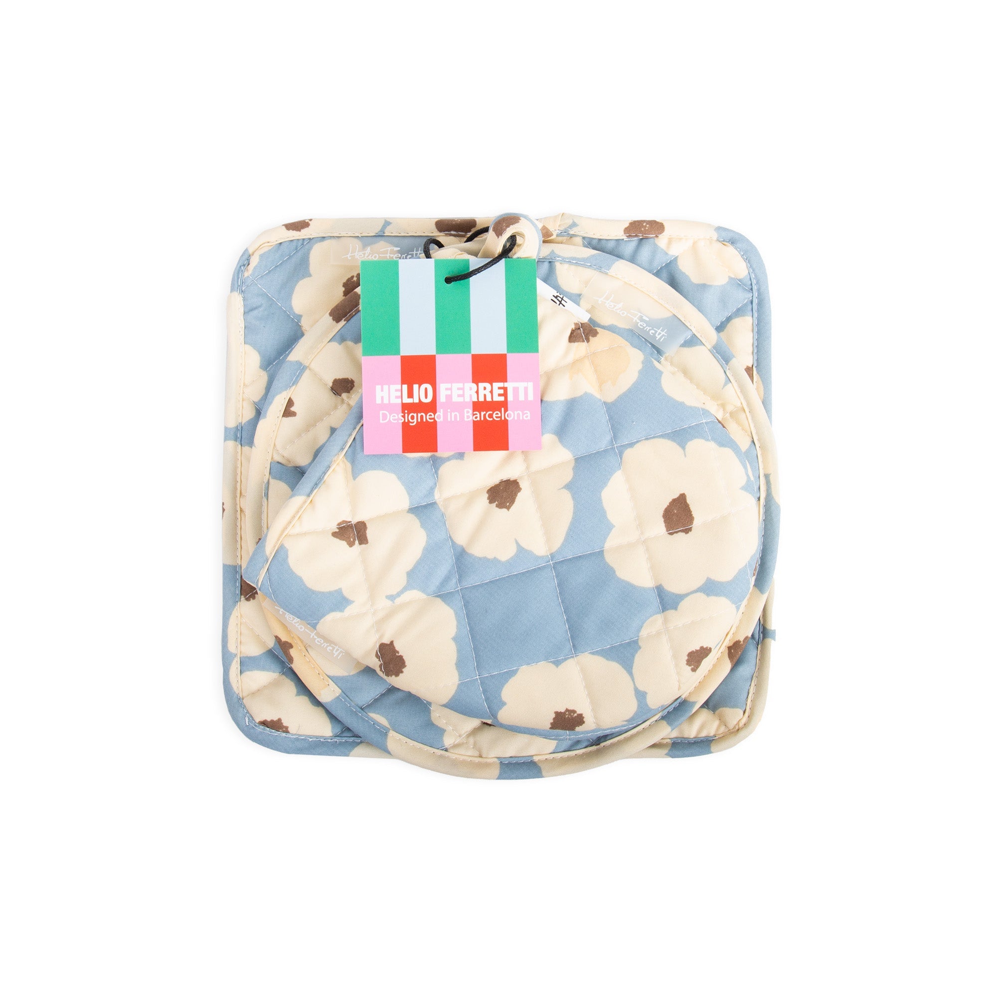 Set Floral Azul: Guante y Paño para Horno