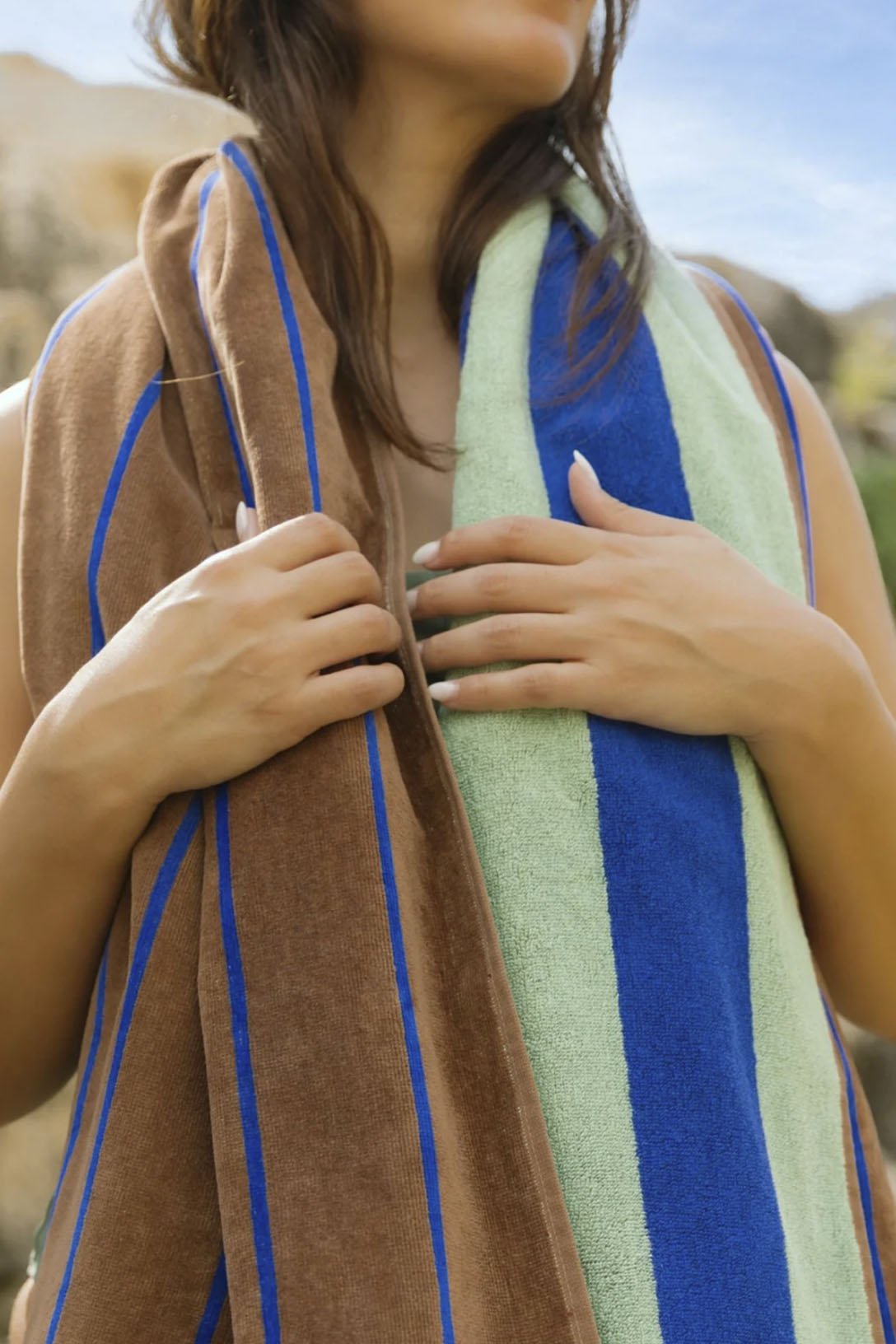 Toalla reversible marino y marrón - Toallas de playa