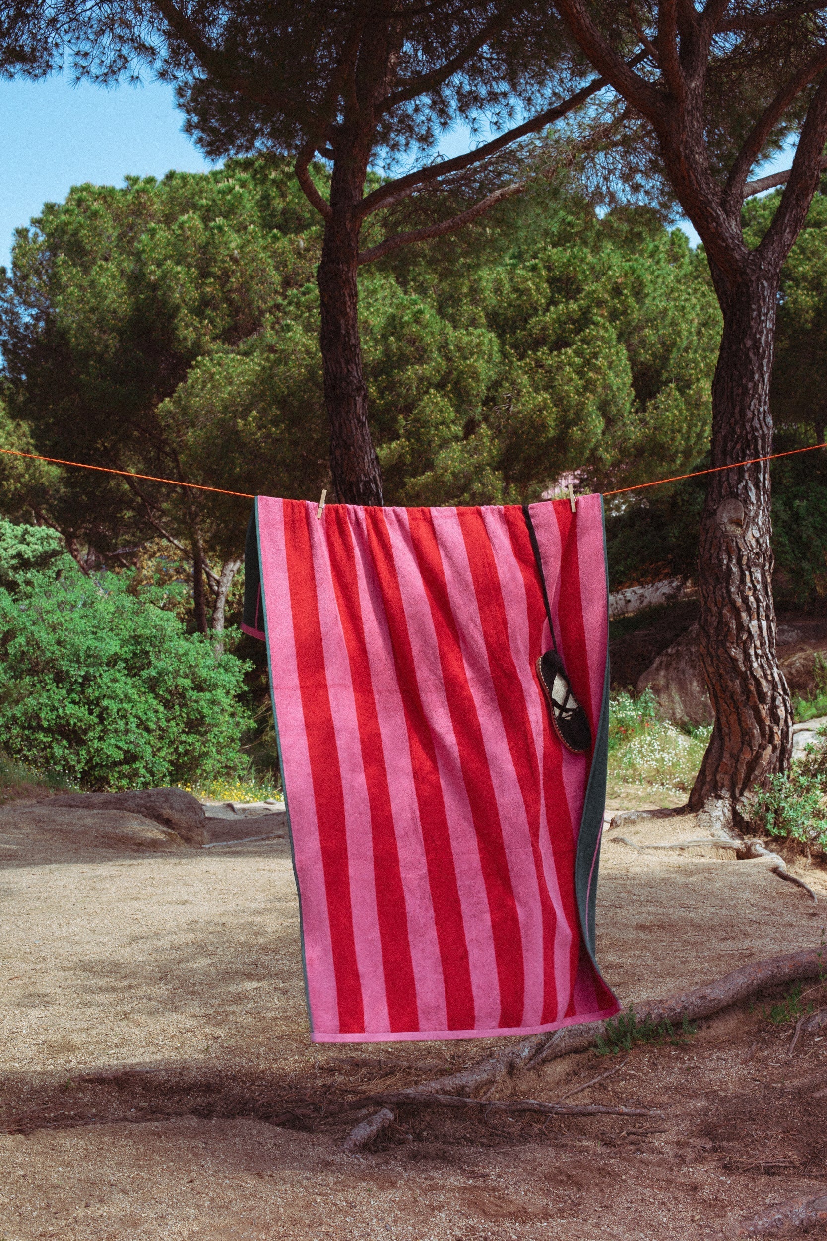 Toalla reversible verde y rosa - Toallas de playa
