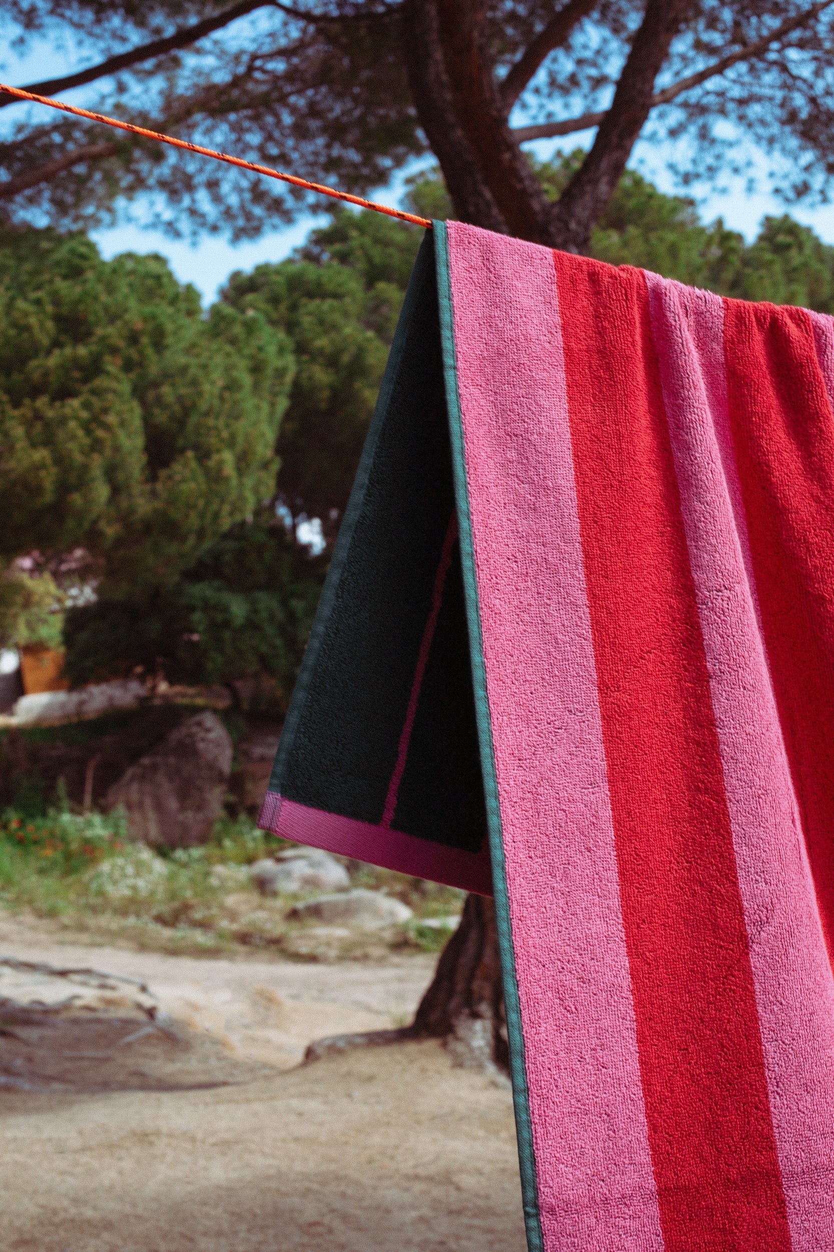 Toalla reversible verde y rosa - Toallas de playa