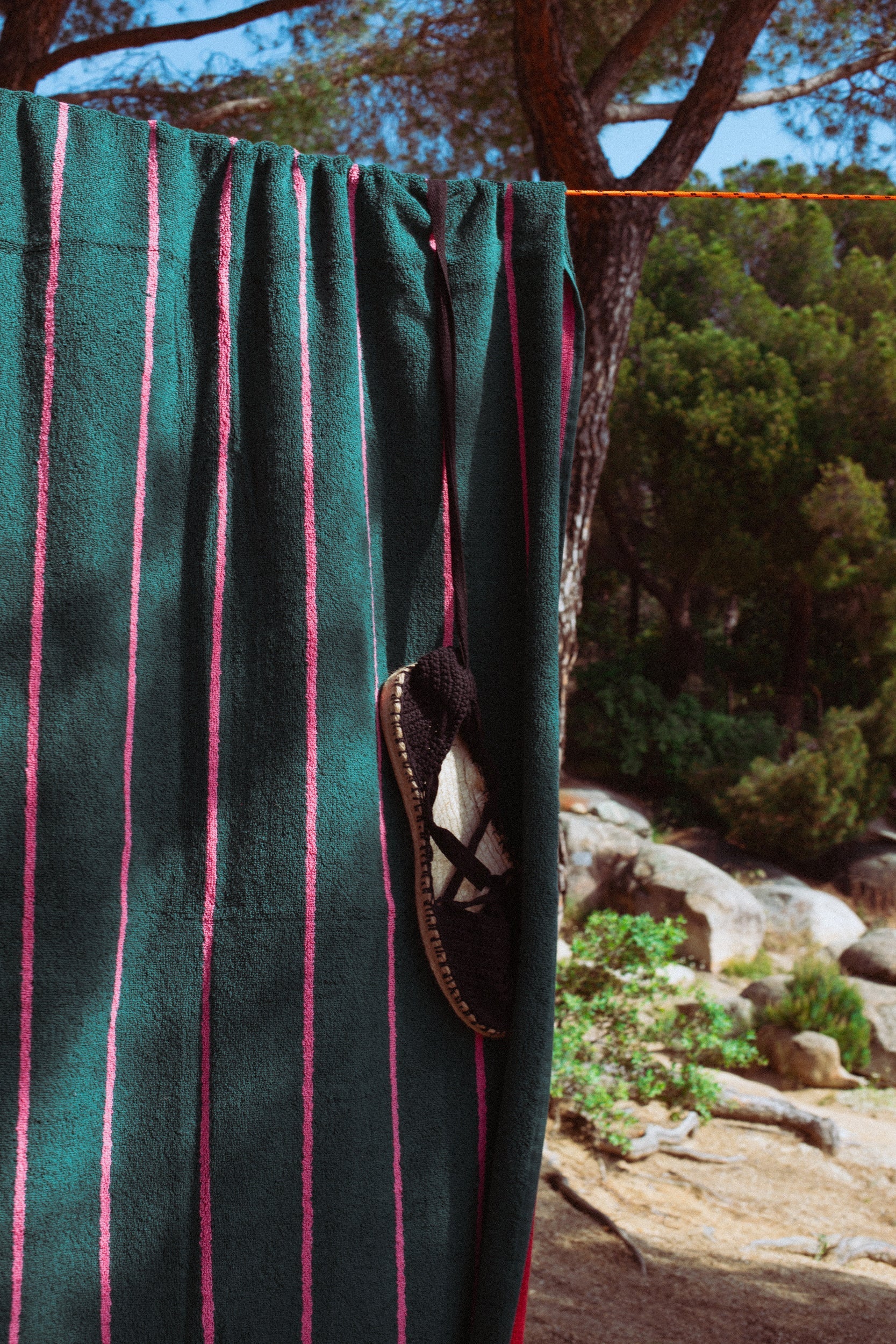 Toalla reversible verde y rosa - Toallas de playa