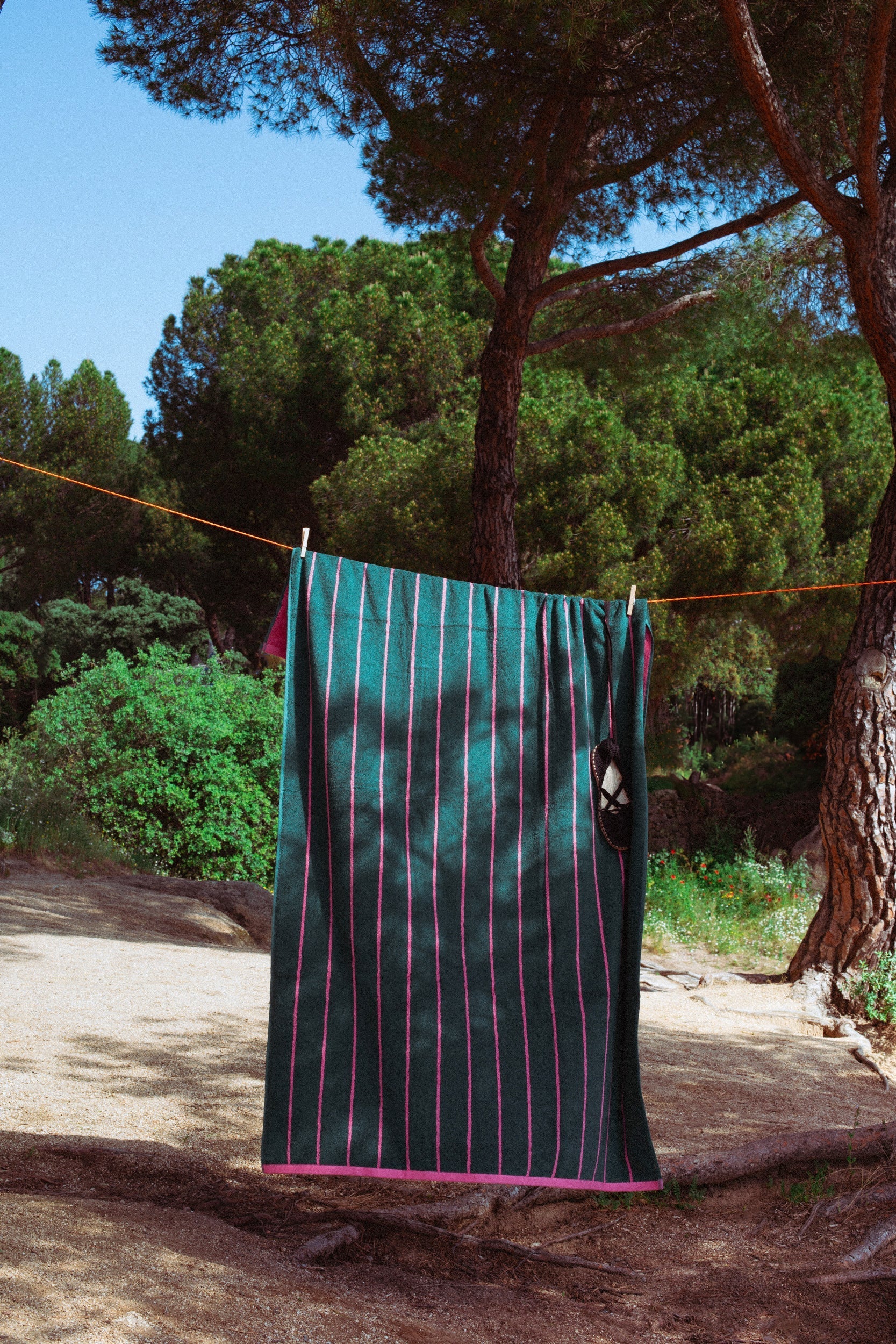 Toalla reversible verde y rosa - Toallas de playa