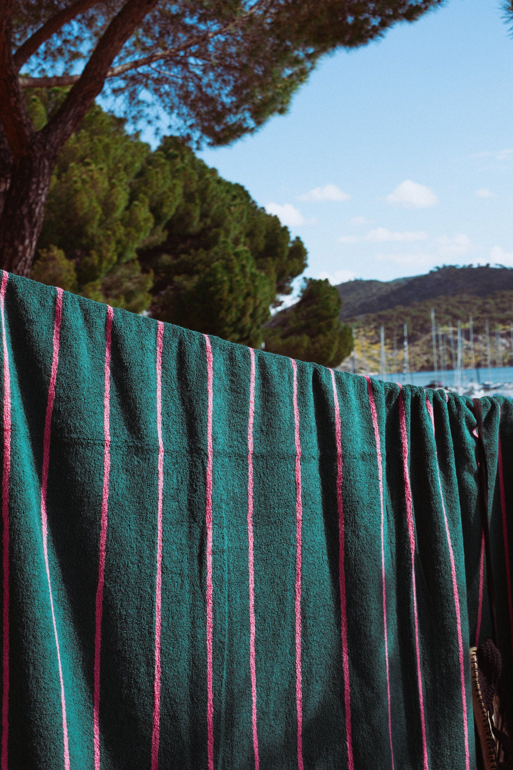 Toalla reversible verde y rosa - Toallas de playa