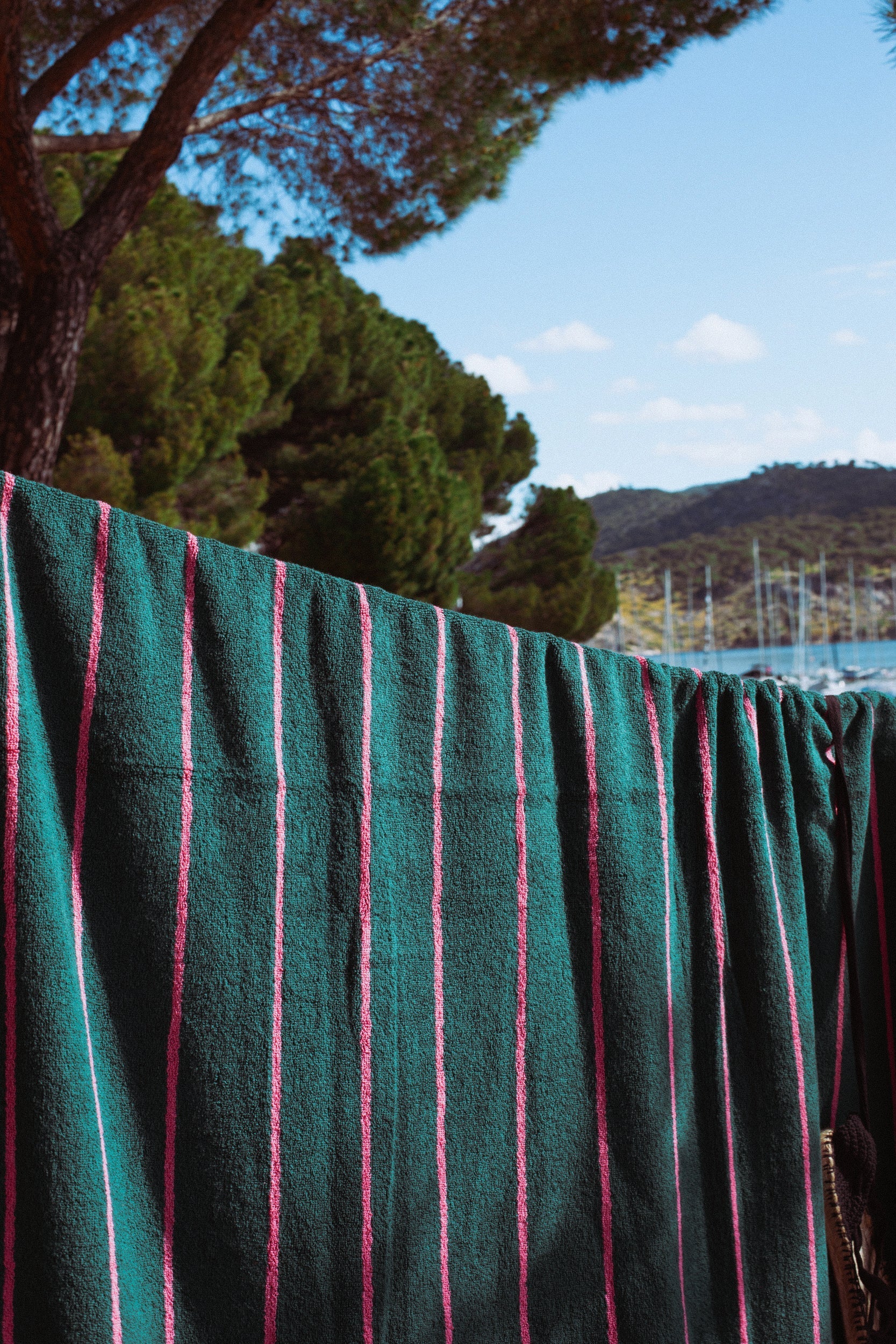Toalla reversible verde y rosa - Toallas de playa