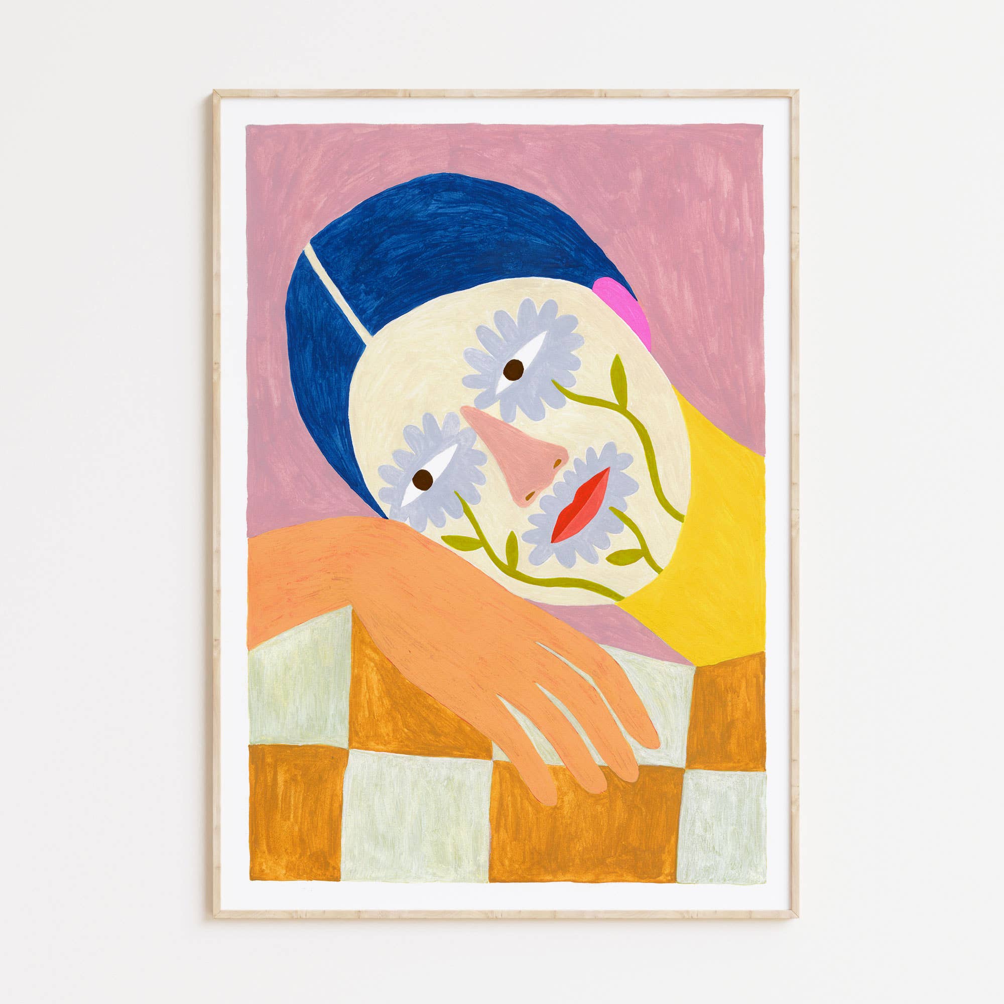 WOMAN AND FLOWERS MASKS Art Print: A4